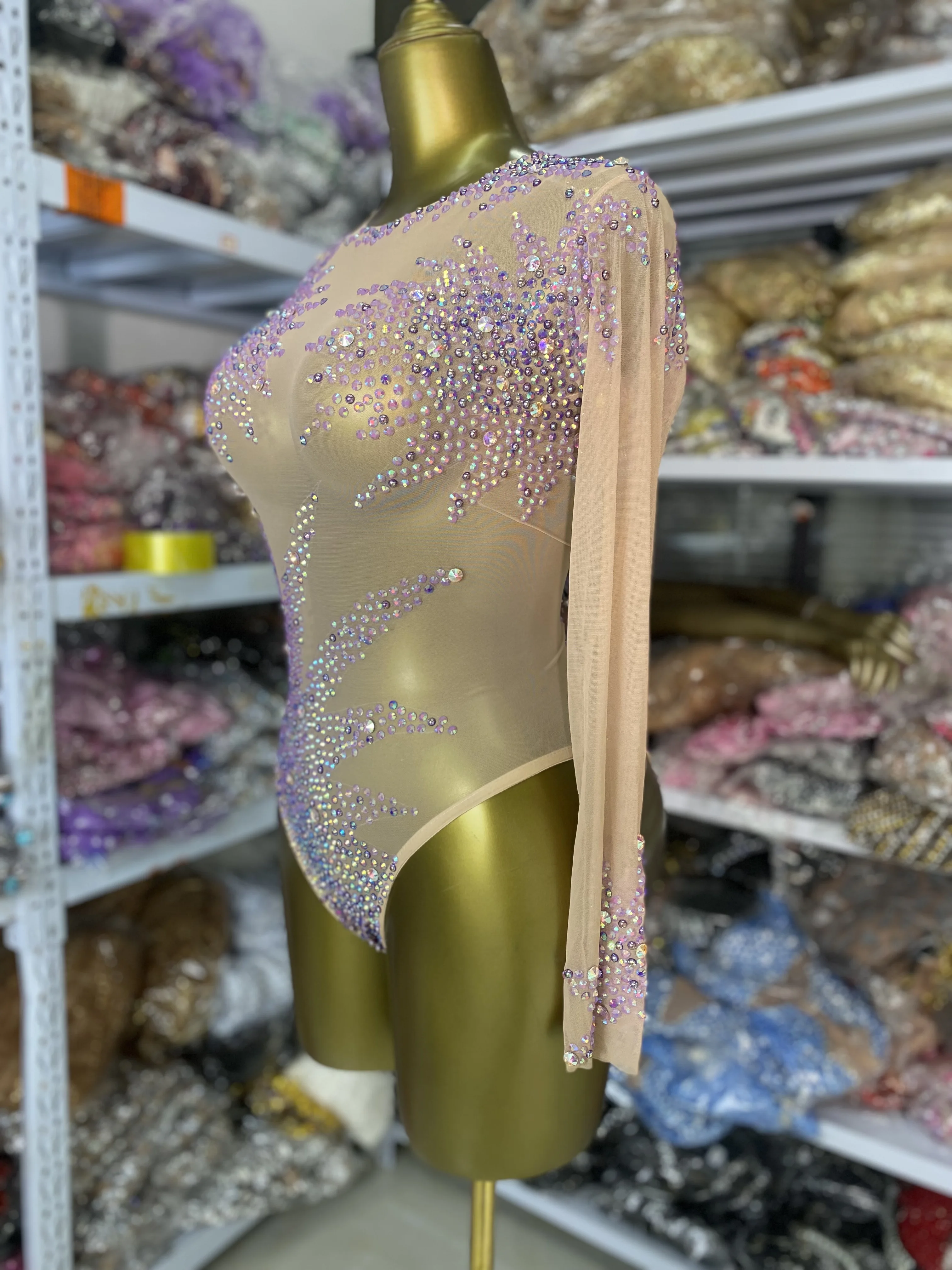 

Распродажа от производителя: Прозрачный боди-сет из сетки со стразами для женщин, с длинным рукавом, круглым вырезом, для ночных клубов и танцевальных выступлений (Gogo Dance)