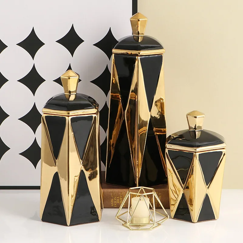 Middle East Geometry Rhombus Ceramic Jar Light Luxury Living Room Decoration Creative Interior Ornament temu Xiyin Crafts