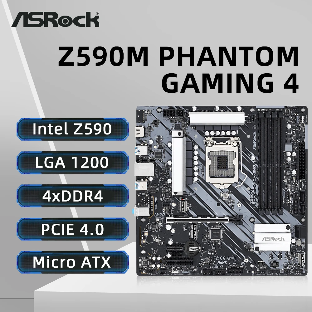 

ASRock Z590M Phantom Gaming 4 Motherboard Supports i9-11900KF i7-11700K i5-11600 CPU LGA 1200 128GB 4xDDR4 NVME M.2 PCIe 4.0