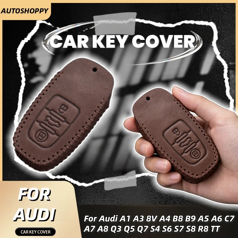 

For Audi A1 A3 A4 A5 A6 A7 A8 Quattro Q3 Q5 Q7 S4 S5 S6 S7 S8 R8 TT Leather Car Key Case Cover Key Shell Protection Accessories