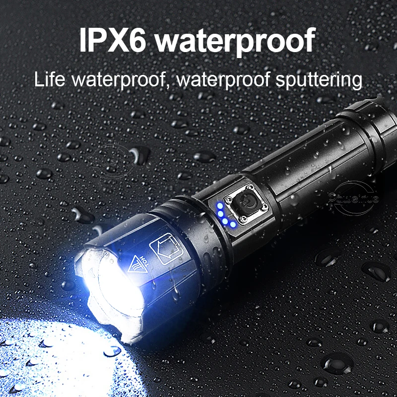 9000000LM ضوء قوي مصباح ليد جيب الترا برايت مصابيح قابلة للشحن IPX6 مقاوم للماء مصابيح كاشفة قابلة للتكبير مصباح التخييم في الهواء الطلق #5