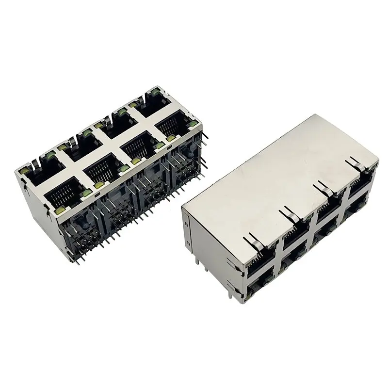 2PCS 5921 RJ45 network port network socket 2*4 double-layer 8P8C interface with light strip and shielded crystal head socket