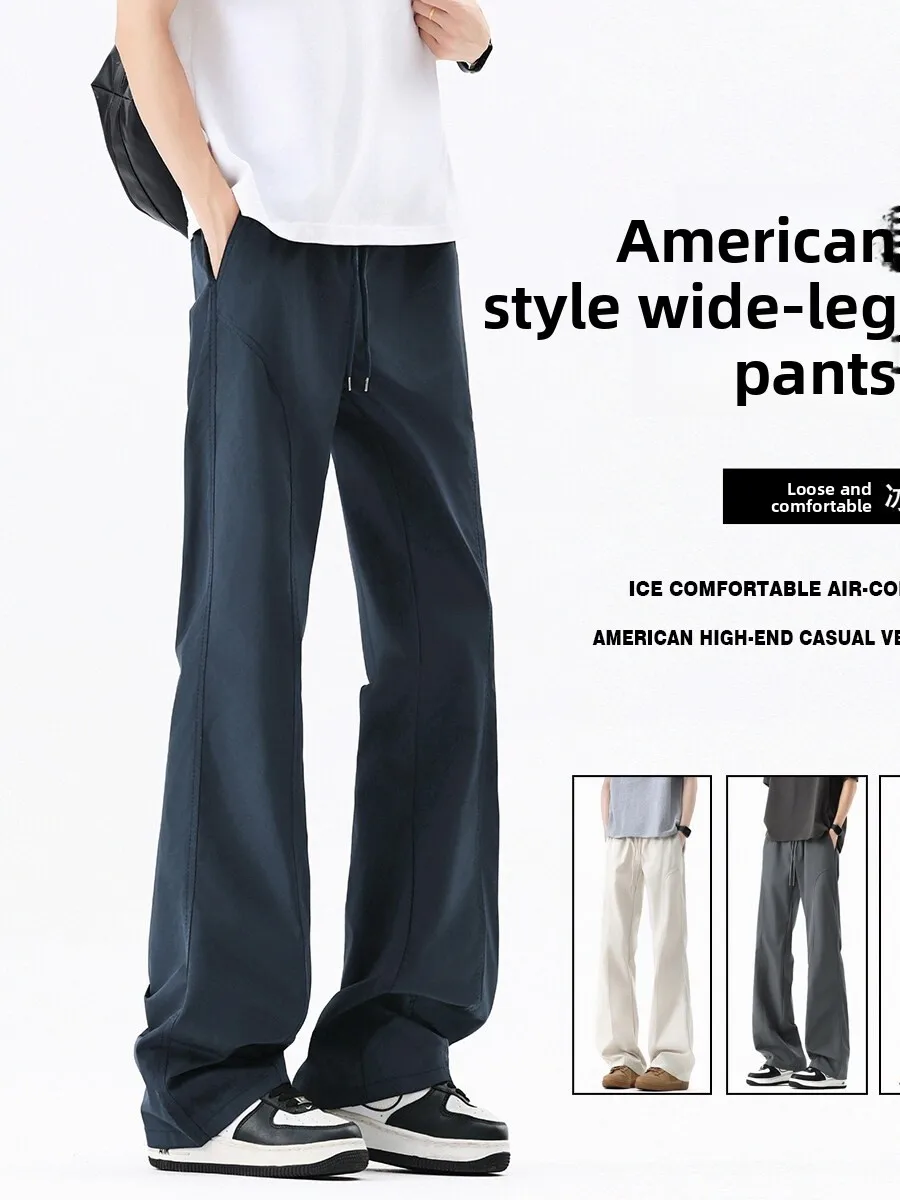 

Мужские повседневные брюки в американском стиле High Street, расклешенные свободные брюки, модный дизайн, прямые длинные брюки для молодежной повседневной одежды