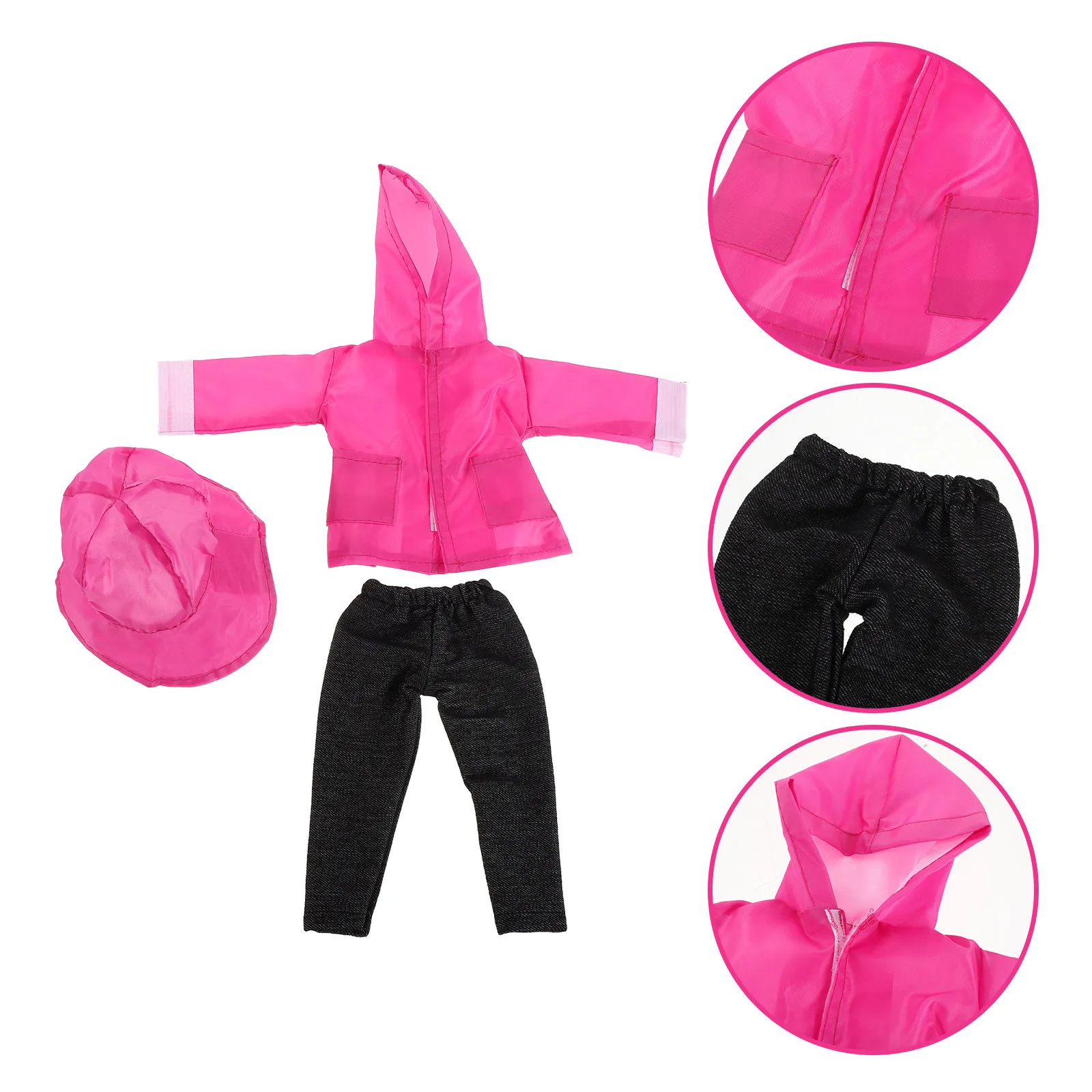 

Комплект из 3 предметов: водонепроницаемая розовая куртка с капюшоном, брюки и шляпа. Дождевик для кукол 18 дюймов. Аксессуары для ролевых игр.