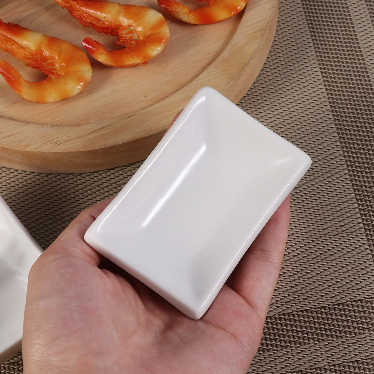 

2Pcs 3 Inch Ceramic Appetizer Serving Tray Rectangular Sauce Dishes for Ketchup Butter Chutney Olive Oil Appetizer Serving Tray