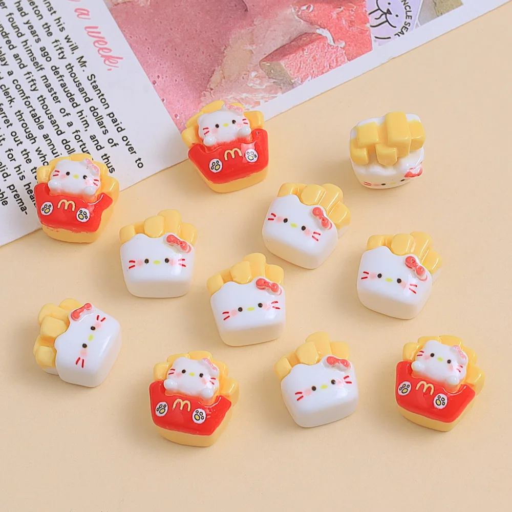 Kawaii سانريو مرحبا كيتي الغبار التوصيل أنيمي الكرتون الراتنج ملحق الهاتف المحمول آيفون نوع-c البطاطس المقلية دلاية مجوهرات هدية عيد ميلاد