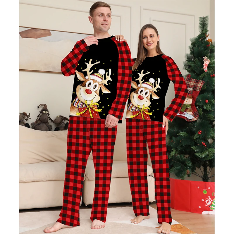 Christmas Family Matching Outfits Father Mother Daughter Son Pajamas Sets Xmas Mommy And Kids Sleepwear Clothes Deer Tops+Pants