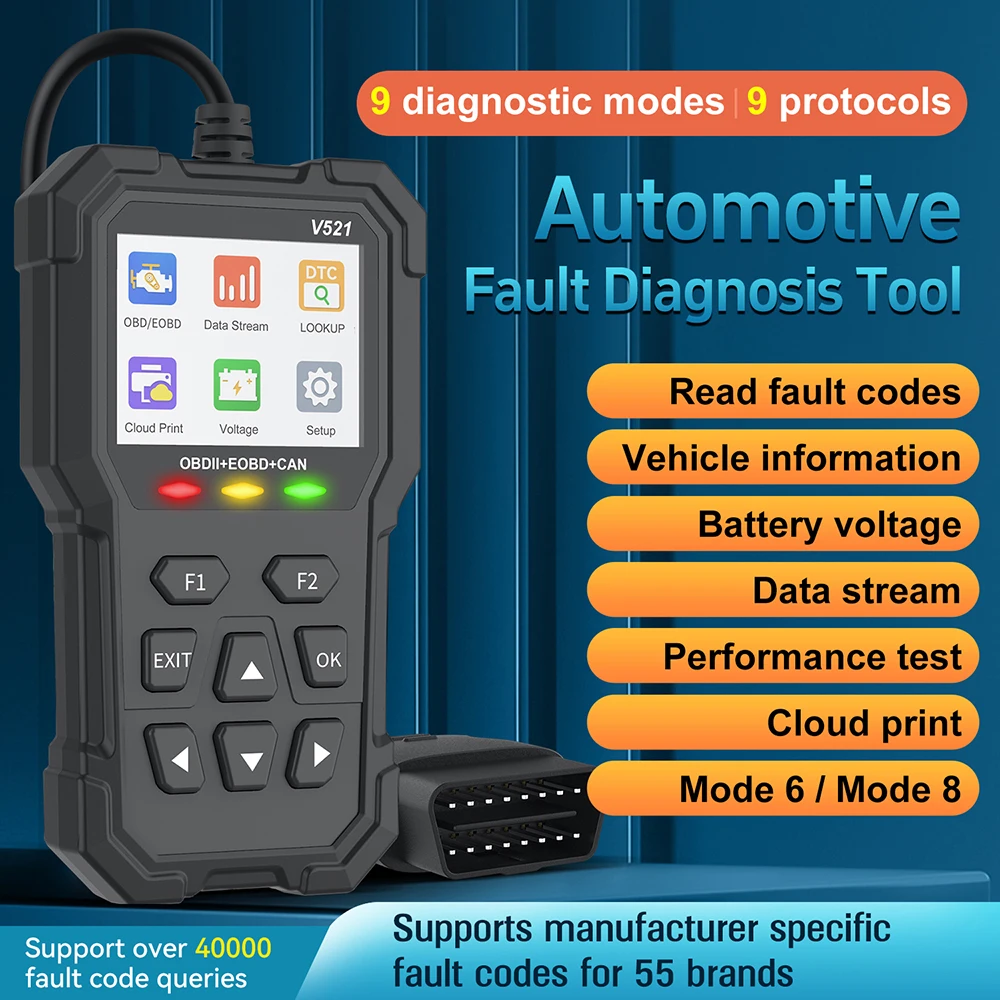 OBD2 Scanner Live Data V521 OBDII Diagnostic Code Reader Tool Check Engine OBDII OBD Battery Voltage Test Model 6/8 Scan