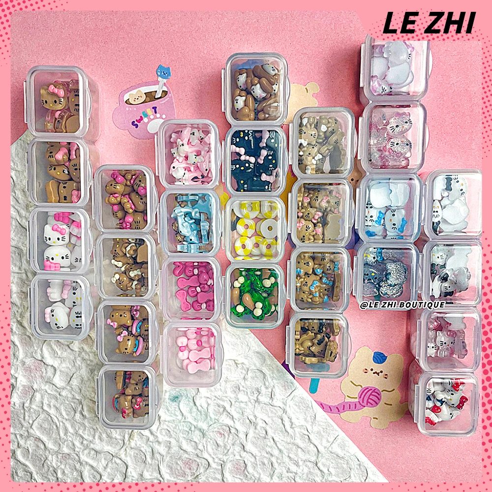 280PCS Box Hawaii Kawaii Black Skin HelloKitty Nails Art Charms Accessories Portable Abundant Resin Cartoon Nail Charm Wholesale