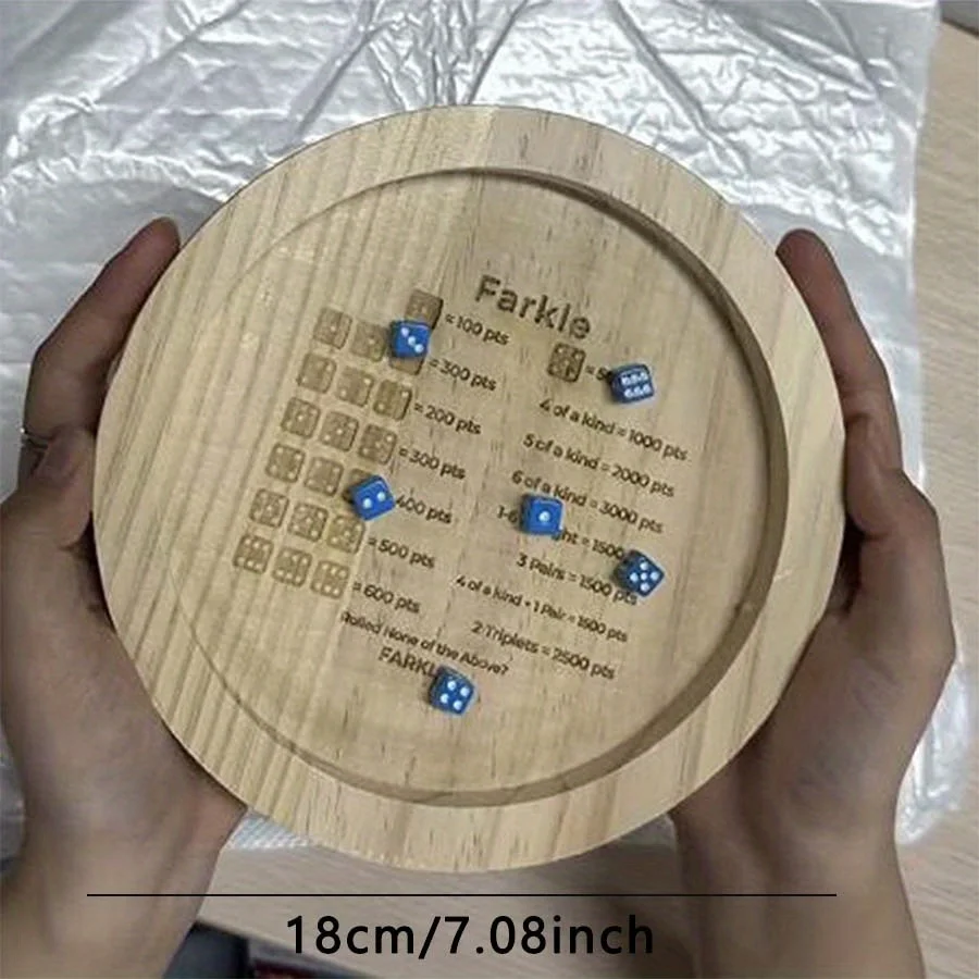 1 bandeja de dados Farkle, bandeja de juego de dados clásica Farkle, incluye 6 dados, bandeja de dados de madera, adecuada para reuniones familiares, viajes, juegos de mesa, regalos Oh00028-Fro