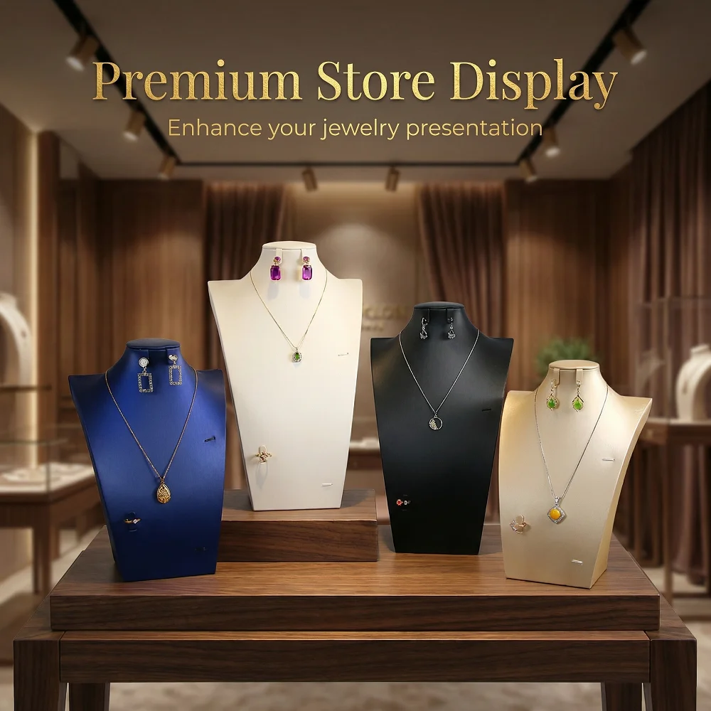 1 Pcs PU Leather Portrait Neck Bust Model Jewelry Display Stand for Necklace Pendant Rack Photo Props  Shop Display Organizer