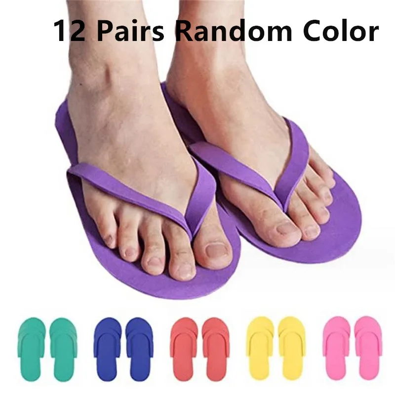 New 12 Pairs Random Color Disposable Foam Slippers Pedicure Slippper For Salon Spa Hotel Foot Flip Flop Slippers Pedicure Tool