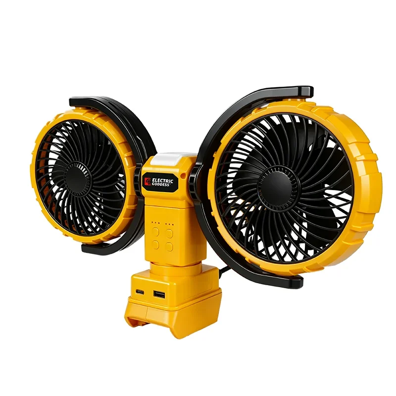 Electric Goddess Double Fan 6 Inch Fan 3 Speed Adjustable Outdoor Camping Fan Table Air Circulators For Dewalt 20V Battery Pins