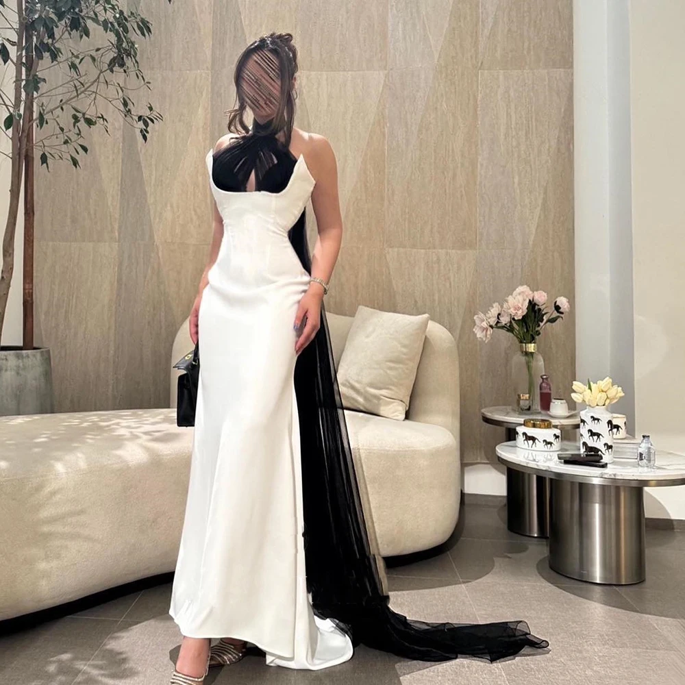 

Saudi Evening Dresses Sleeveless Straight Halter Jersey Pleats Fashion Floor Length Sweep Train Dresses For Formal Occasions