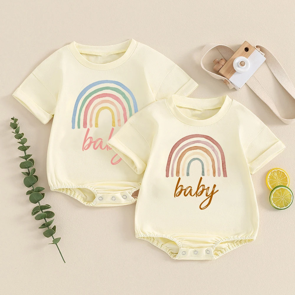 Rainbow Baby Printed Short Sleeve Bubble Romper Newborn Oversized Bodysuit Infant Large Clothes Toddler Summer Jumpsuit Outfits