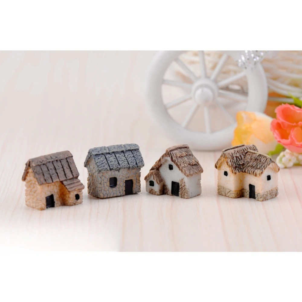 1 Pcs Rural Small House Thatched Cottage Resin Village Craft Decorative Accessory Micro Landscape Decoration