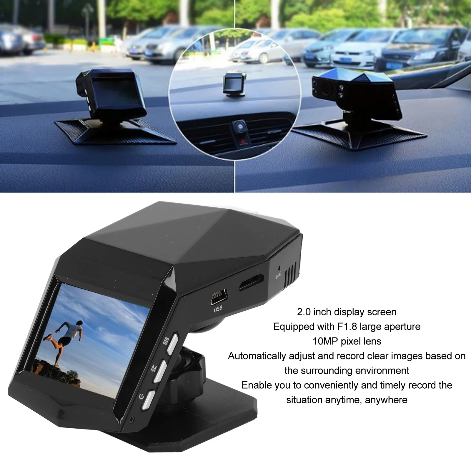 

New Car Front and Rear Dash Cam Loop Recording 170 Degree Wide Angle 2.0 Inch Display Screen Dash Cam Front and Rear Camera