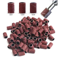 100/50pc Sanding Cap Bands For Electric Manicure Machine 180/120/80 Grit Nail Drill Grinding Bit Files Pedicure Tool Set BEND261