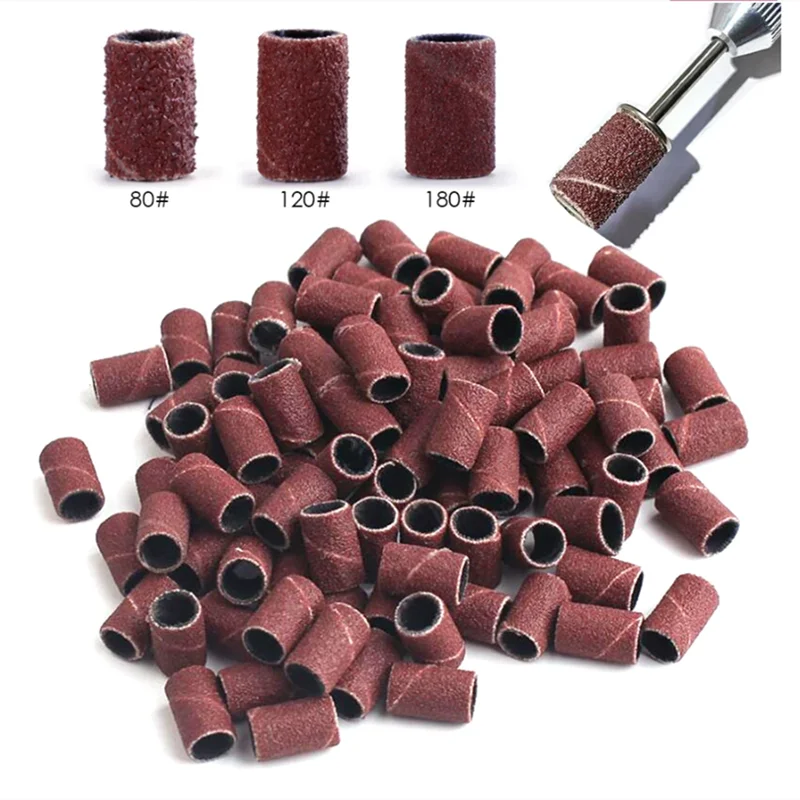 100/50 szt. Nakładki szlifierskie do elektrycznej maszyny do Manicure 180/120/80 Grit wiertarka do paznokci szlifierka pilniki zestaw narzędzi do Pedicure BEND261