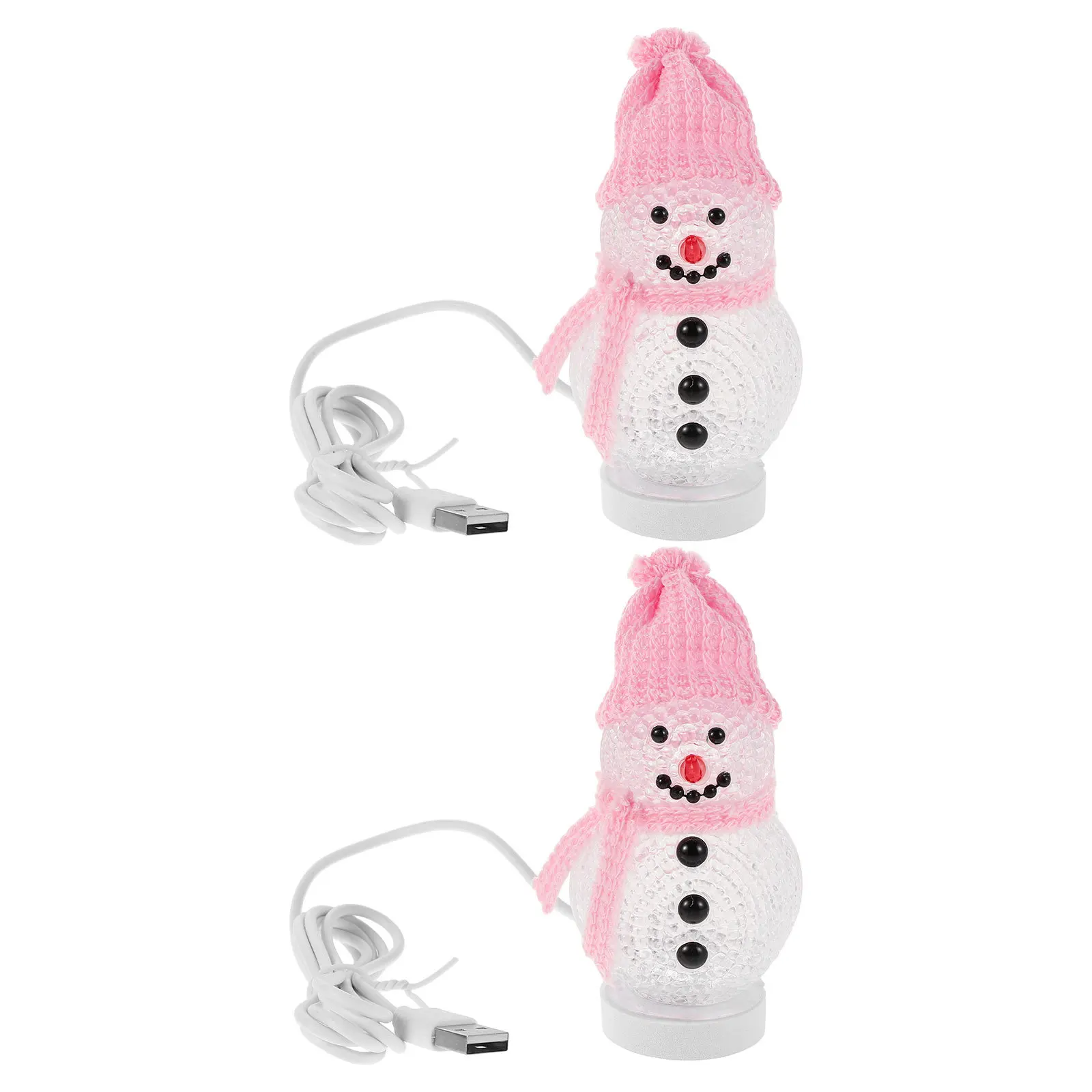 

2Pcs Bedside Decorative Light Cartoon Snowman Shape Home Bedroom Office Christmas LED Lamp Portable Gift Pink Hat