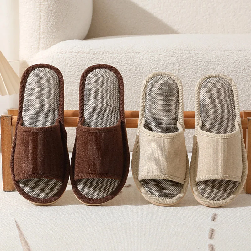 Linen Slippers Women And Men Household Indoor Floor Slippers Daily Home Simple Plain Mute Anti-Slip Comfortable Slippers