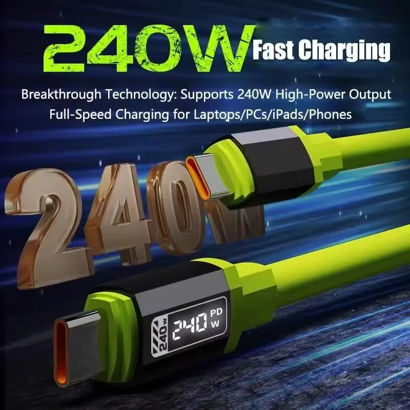 1/2/3PCS 240W Fast Charging Cable with Real-Time Power Display USB Type-C High-speed Data Transfer Cord for iPhone 17 16 15