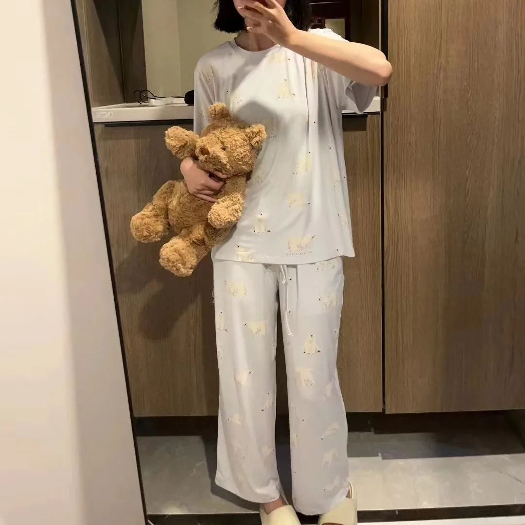 Room Wear Ladies Women‘s Pajamas Set Sleepwear Loungwear Short Set Shorts Polar Bear Pijama  Kawaii Clothes Modal  (with Tags)