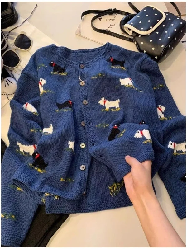 

plus Size 300 Pou Retro Knitted Cardigan ex Spring Autumn Slimming Sweater Jaet Comfortable Medium Gauge American Ca...