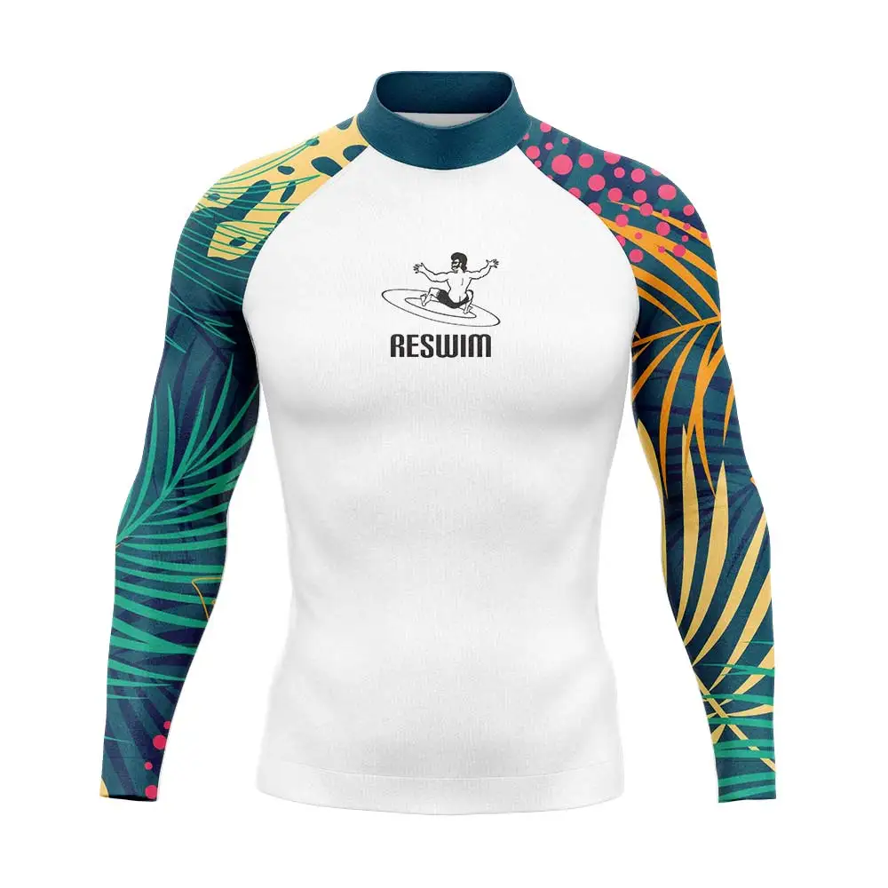 New Men\'s Swimwear Rash Guard Long Sleeve Surf Diving Bathing Suit UV Protection Print Swimsuit Swimming T-shirt Beach Rashguard