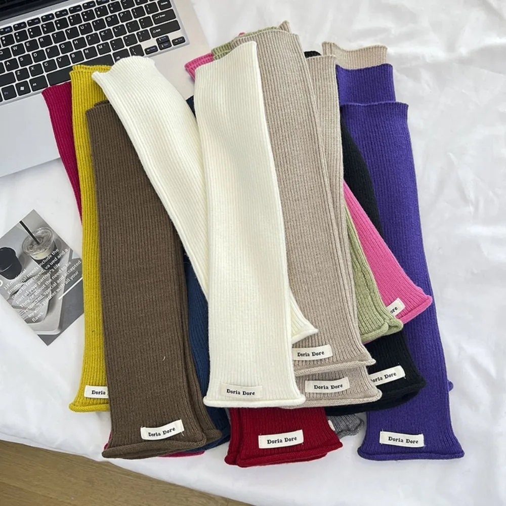 

Hand Covers Korean Style Knitted Warm Sleeves Solid Color Y2k Woolen Arm Gloves Hole Elastic Warm Arm Covers JK