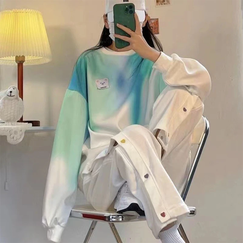 Women Sweatshirts Tie Dye 2022 Spring Autumn Female Hoodies Long Sleeve Loose Pullover Tops Casual Fashion Streetwear