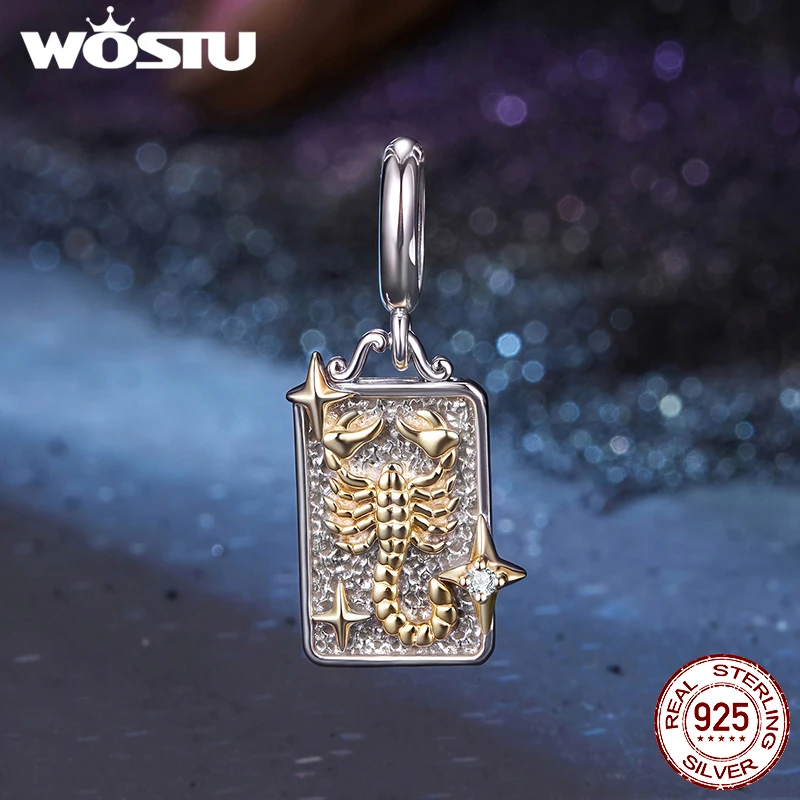 WOSTU 12 زودياك دلايات 925 فضة 18K الذهب نغمتين مستطيل قلادة كوكبة زودياك الخرز لصنع المجوهرات