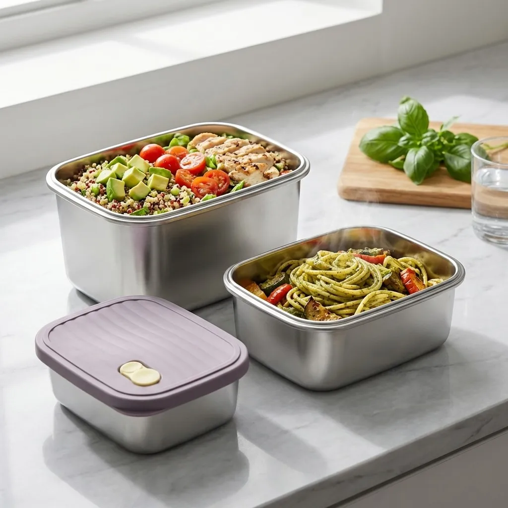 Large Capacity Food Storage Container 304 Stainless Steel Storage Box Refrigerator Sealed Fruit Vegetable Fresh-keeping Box