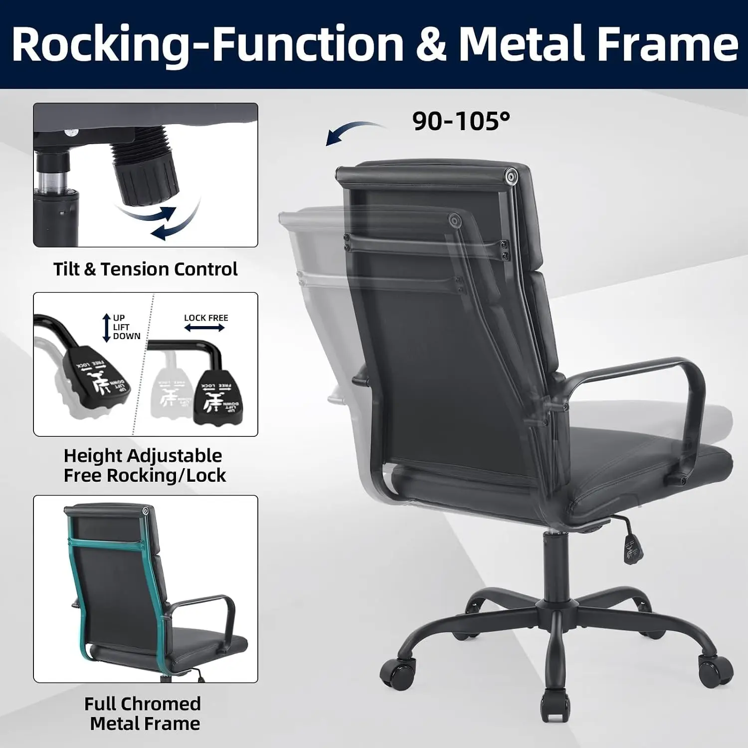 Ergonomic Office Chair Ribbed Leather Mid-Back Swivel Adjustable Height Lumbar Support Padded Seat Executive Desk, Customized