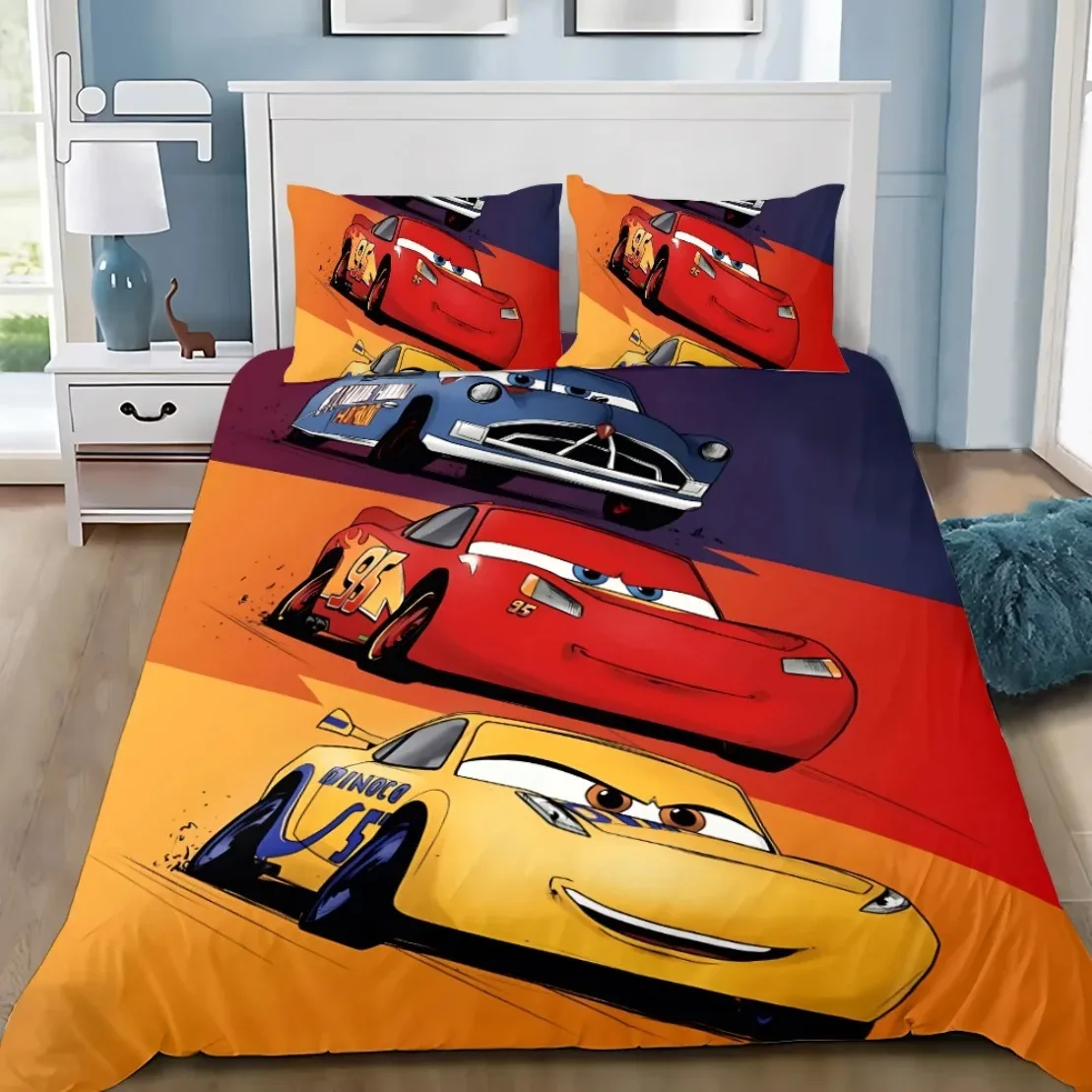 Cars Lightning McQueen Mater Bedding Sets,3D Print Cars Quilt Cover Set and Pillowcases for Children Boys Gift ﻿