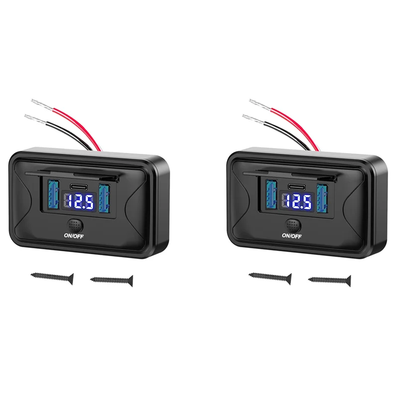 

【Buy Now】2X 12V-24V RV USB Power Outlet PD3.0 USB C 36W+Dual QC3.0 18W 3Ports Car Charger Socket Accessories A