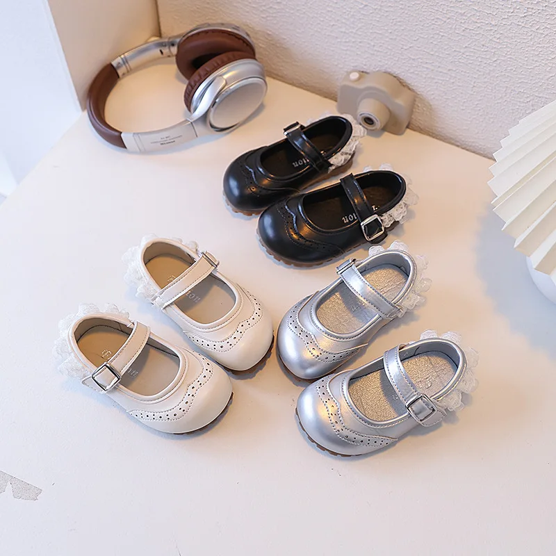 

Girls Lace Flat Shoes New Spring Autumn Children's Leather Shoes Elegant Sweet Princess Causal Kids Fashion Dress Ballet Shoes