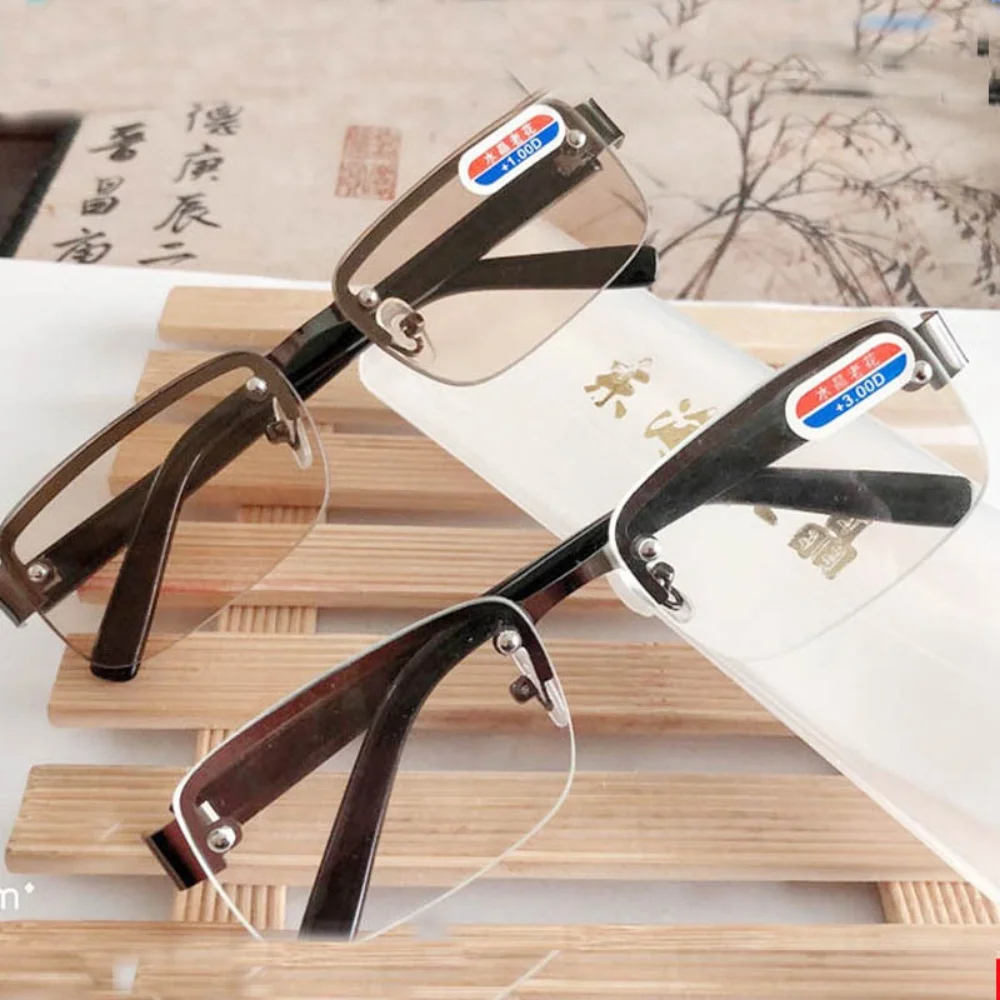 2023 New Retro rimless crystal ultra light presbyopic glasses HD anti blue light comfortable reading glasses +100-+400