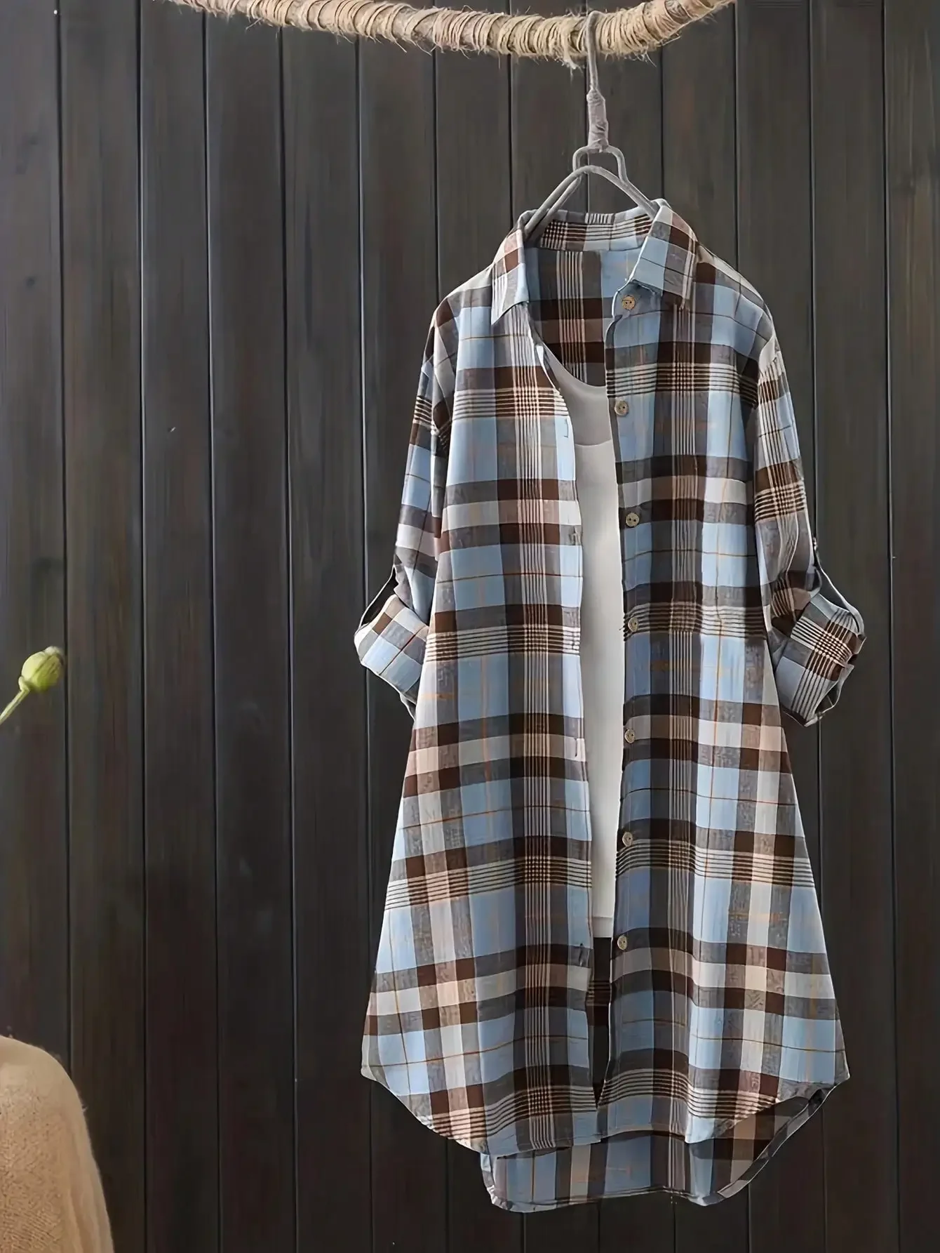 

Женская модная рубашка средней длины с лацканами и длинными рукавами в клетку больших размеров, повседневная и удобная женская рубашка для поездок на работу