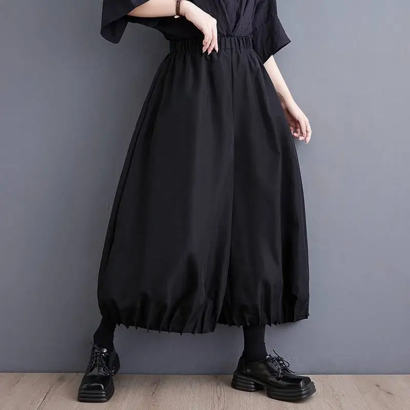 2026 summer new style women's loose wide-leg pleated lantern pants with large hem, dark niche bud pants A5SQ