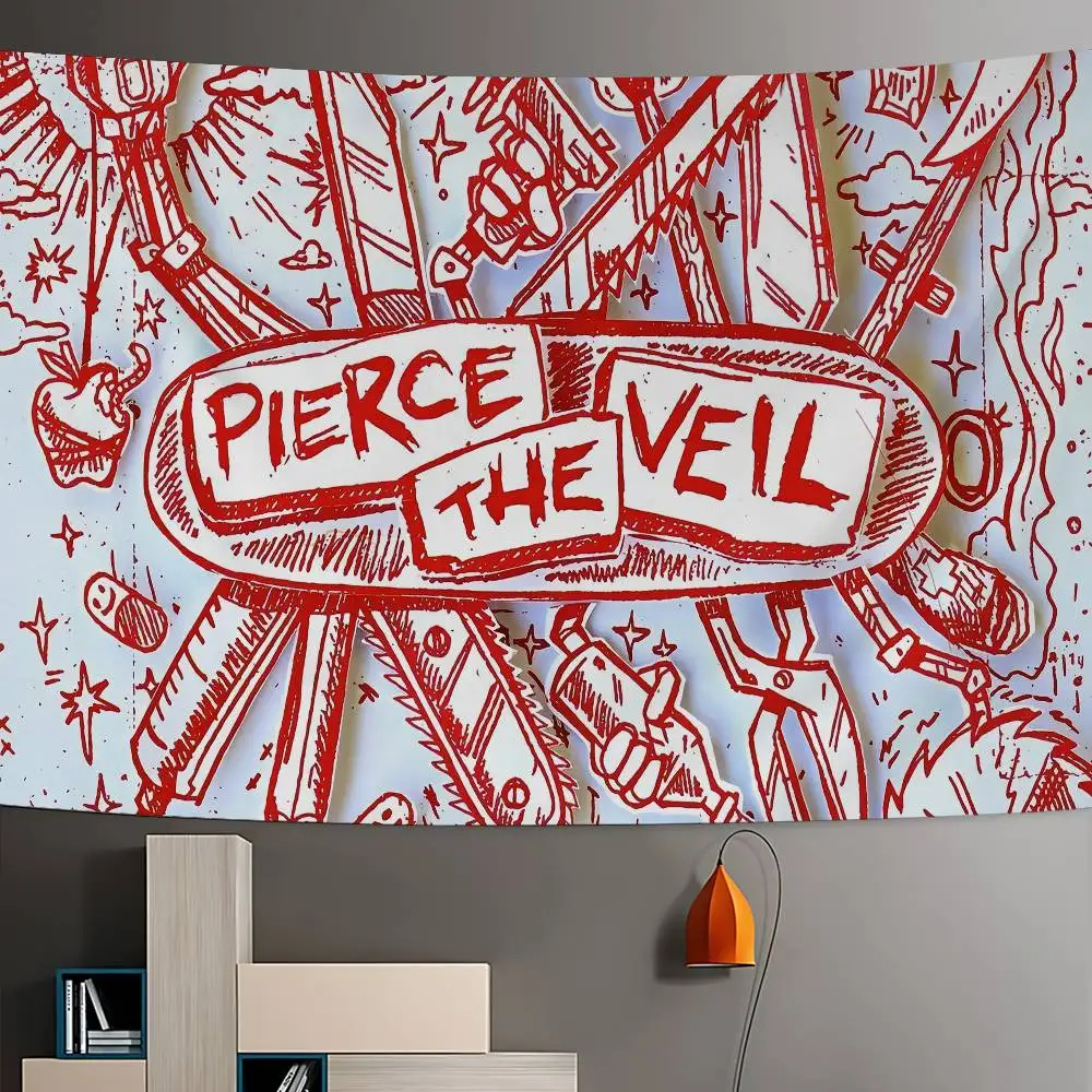 Rock Band P-Pierce The V-Veil Cartoon Tapestry Art Science Fiction Room Home Decor Wall Hanging Home Decor Free Hooks Included