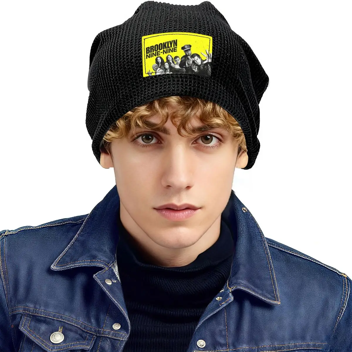 Brooklyn Nine-Nine Waffle Knit Fleece Lined Beanie with PU Leather Patch Unisex Warm Winter Soft Cap