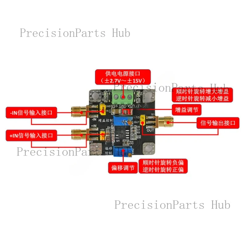 New AD8421 instrument amplifier module, high-precision mV/uV weak small signal amplifier, single ended differential