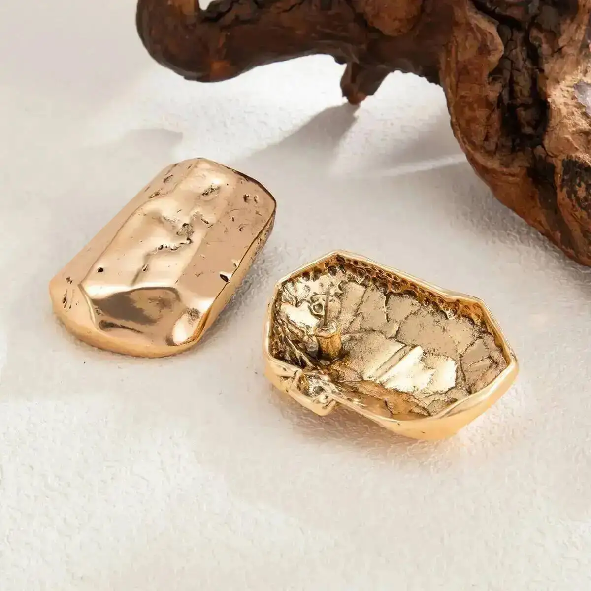 SHIXIN Exaggerated Irregular Square Retro Lava Geometric Stud Earrings for Women Creative Piercing Earring Fashion Jewelry Gift