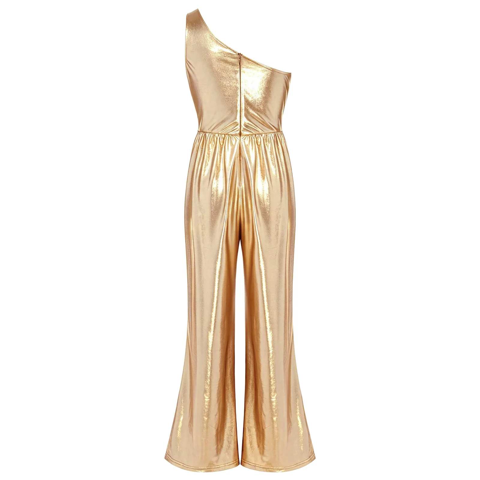 Kids Girls Metallic Jazz Dance Rompers Children 3d Flower Jumpsuits Birthday Party Disco Outfit One Shoulder Sleeveless Jumpsuit