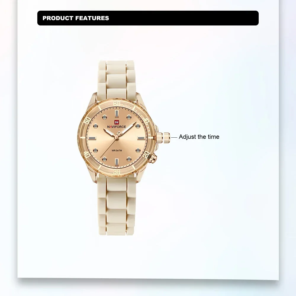 NAVIFORCE NF7115 Lightweight Silicone Women's Quartz Watches Elegant Waterproof Night Light Girls' Business Fashion Watch