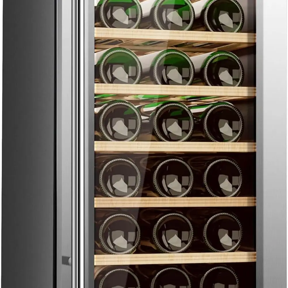 

Холодильник для вина под счетчиком 15, емкость 33 бутылки, нержавеющая сталь, черная стеклянная дверь для домашнего бара