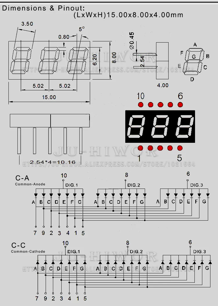 LED vermelho Digital Display Digitron, ânodo comum cátodo, 3 dígitos Bits, 7 Segmento, 0, 25 polegadas, 10 pinos, 2531AS, 2531BS, C, C, A, 10pcs