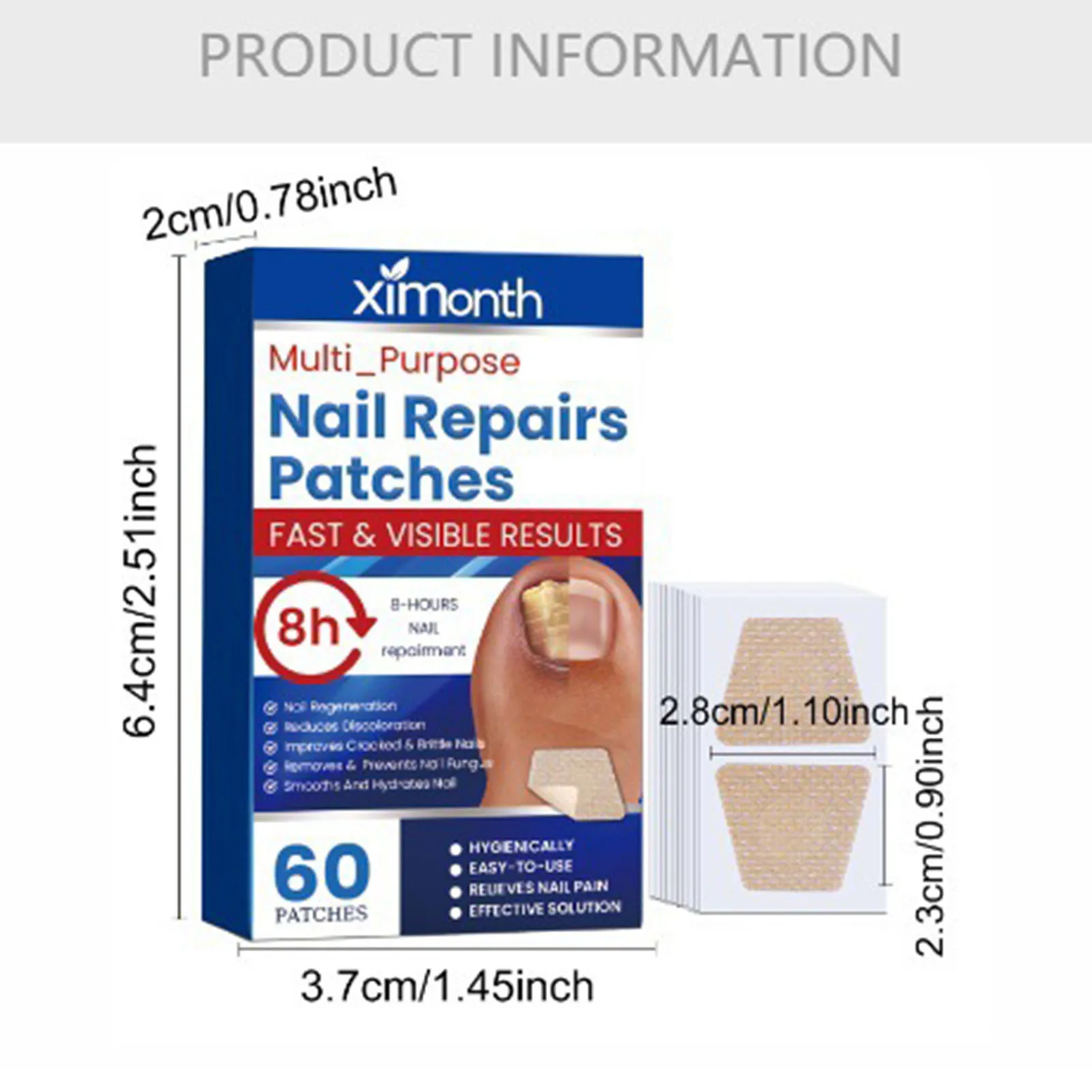 60pcs Fungal Nail Repair Patches Nail Strengthener Nail Growth Treatment for Toenail Fingernail Nail Repair Solution