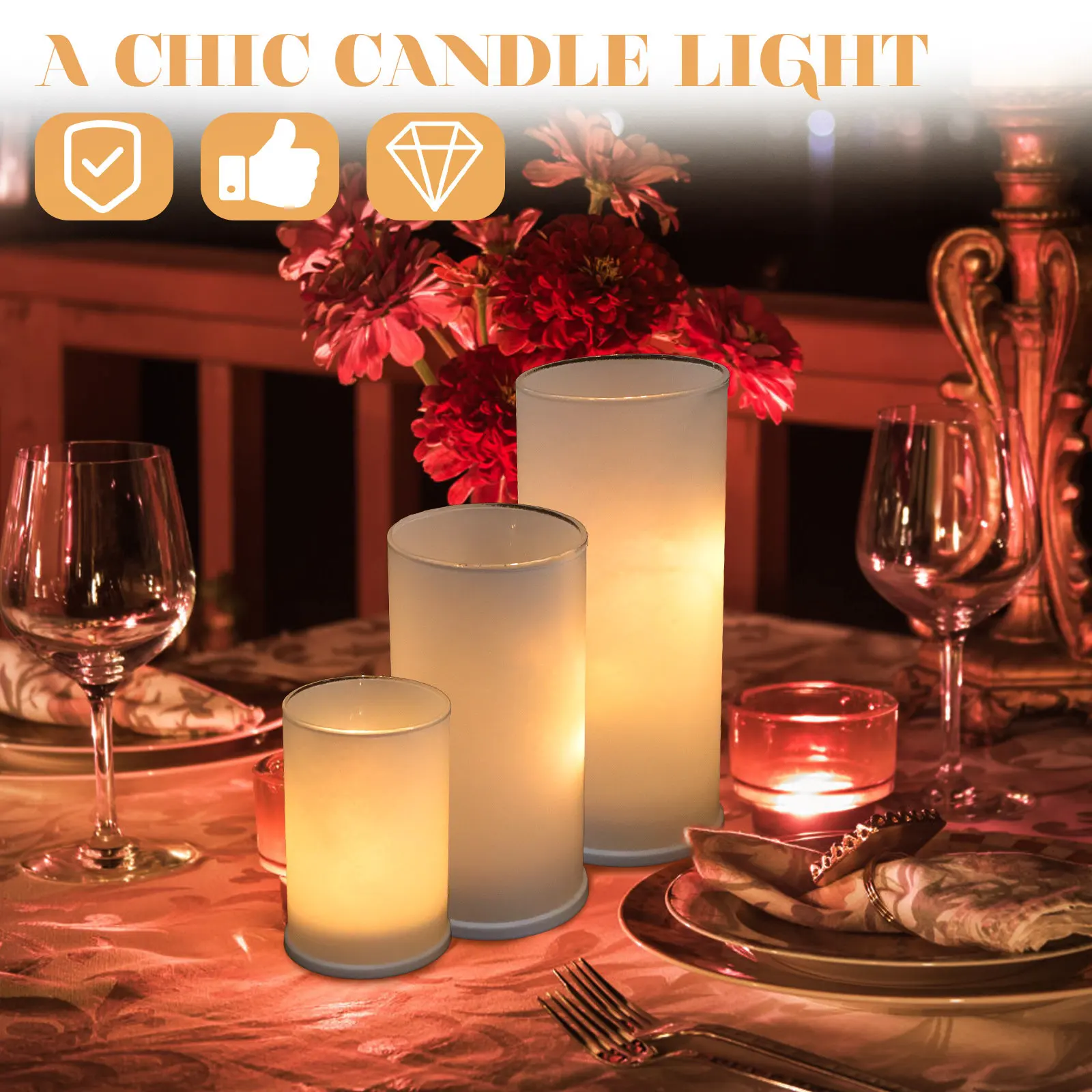 3Pcs Electric Lights Decorative LED Flameless Candles Battery Operated for Table Centerpiece Indoor Outdoor Use
